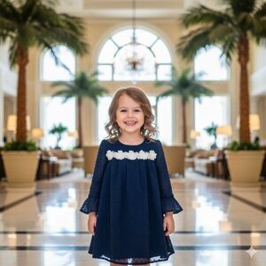 Laura Ashley Girls Blue Dotted Swiss Dress with Floral Accents Size 5